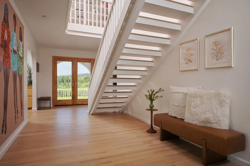 Staircase in a luxury home in Hawaii belonging to supermodel Jessica Stam