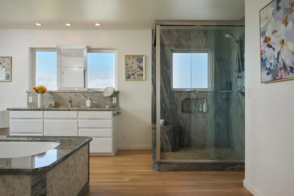 Shower in a bathroom in a luxury home in Hawaii belonging to supermodel Jessica Stam
