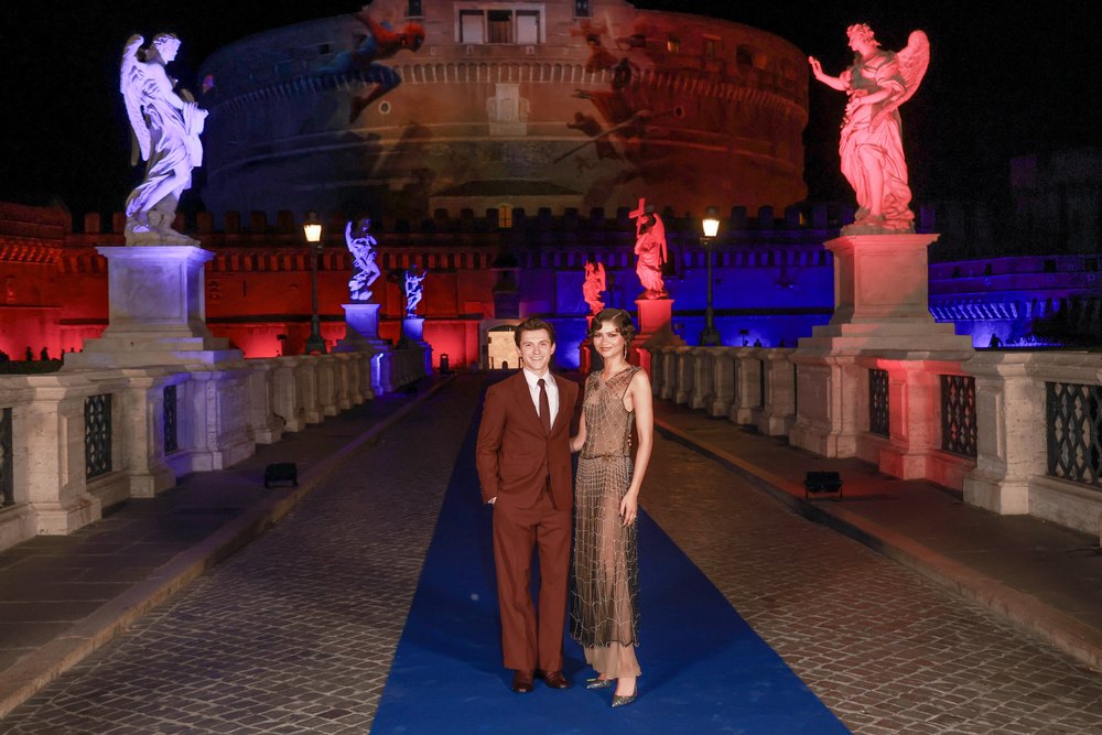 ROME, ITALY - JUNE 23: Tom Holland and Zendaya attend the "Spider-Man: Brand New Day" Rome Premiere evening photocall at Ponte Sant'Angelo on June 23, 2026 in Rome, Italy. (Photo by Franco Origlia/WireImage)