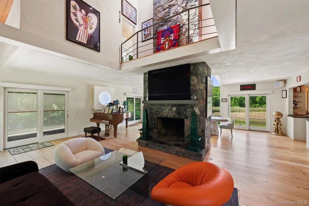 A large fireplace in a home in Upstate New York belonging to Pete Davidson